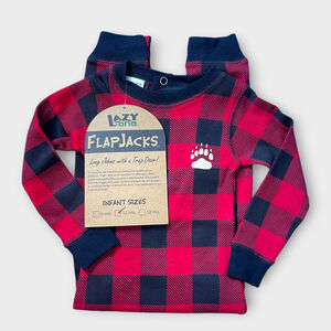 Host pick! New Lazy One Infant Plaid Pajamas Bear Cheeks Flapjacks one piece 12M